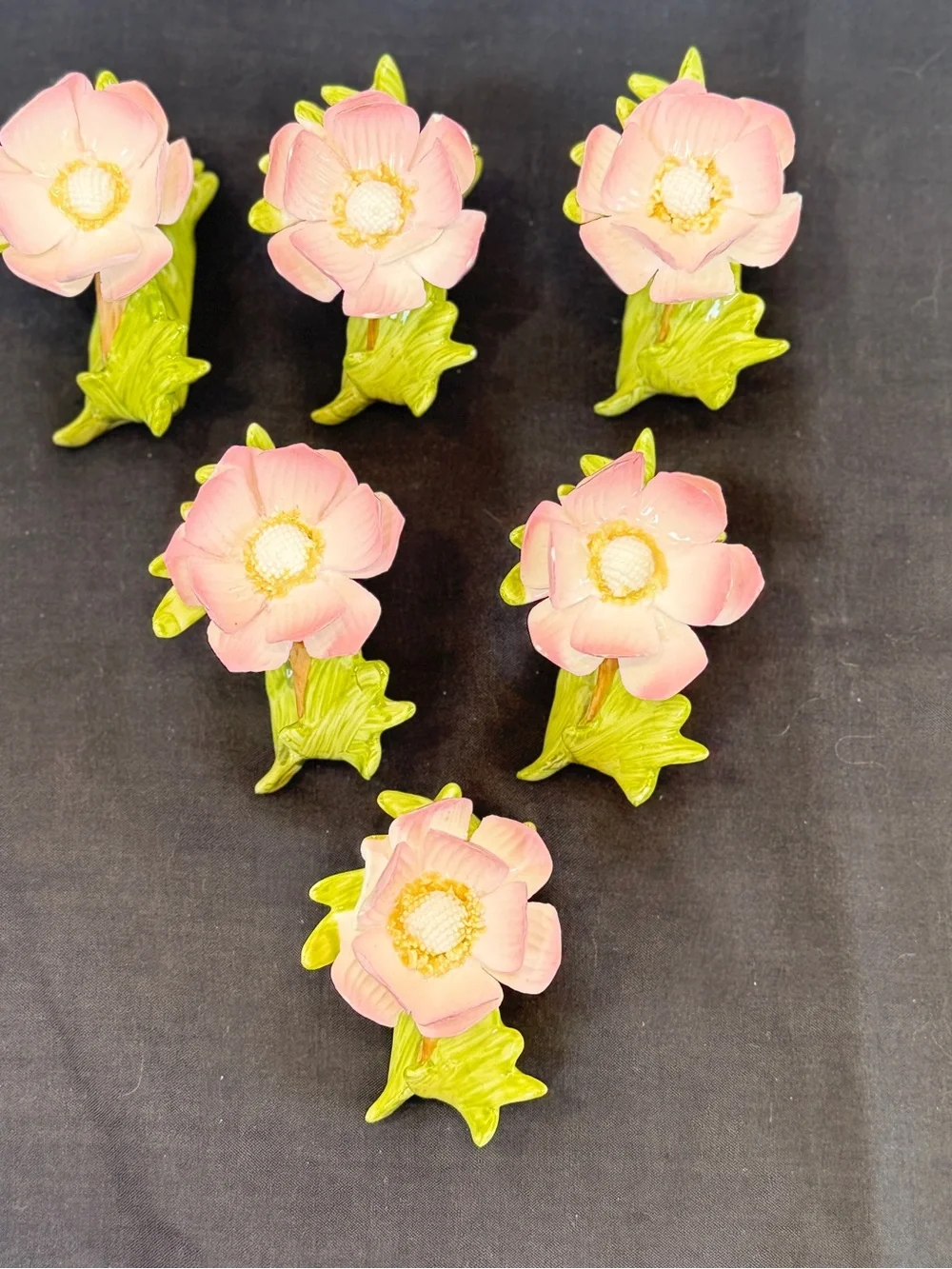 Porcelain Bone China Pink Anemone Flower Napkin Rings 6 Piece Lot Bloomingdale’s